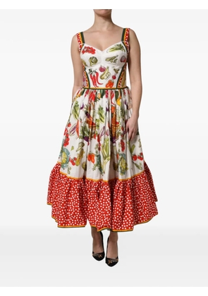 Dolce & Gabbana vegetable-print ruffled midi dress - White