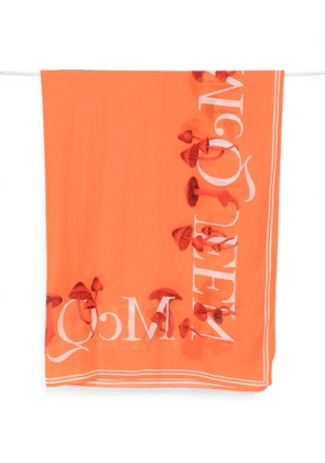 Alexander McQueen mushroom-print logo scarf - Orange