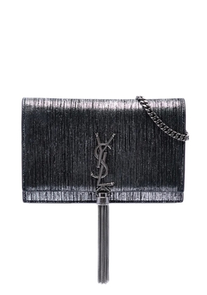 Saint Laurent Pre-Owned 2018 Metallic Suede Monogram Kate Tassel Wallet on Chain crossbody bag - Silver