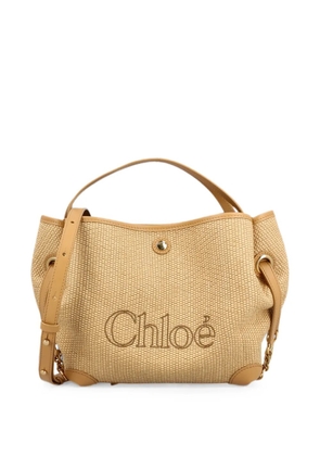 Chloé small Clover logo-embroidered leather-trim shoulder bag - Neutrals