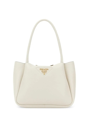 Prada small logo-plaque leather tote bag - White