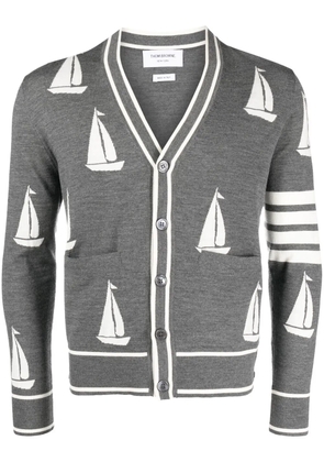 Thom Browne sail boat-motif merino wool cardigan - Grey