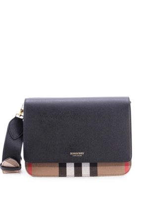 Burberry Pre-Owned Mackford Leather and House Check Canvas Small shoulder bag - Black