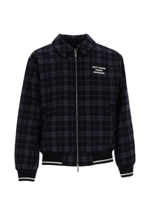 Drôle De Monsieur Slogan check-pattern slogan-print bomber jacket - Black