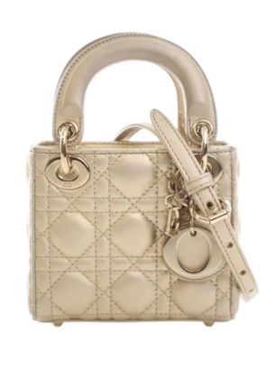 Christian Dior Pre-Owned 2020-2026 Micro Metallic Lambskin Cannage Lady Dior satchel - Gold