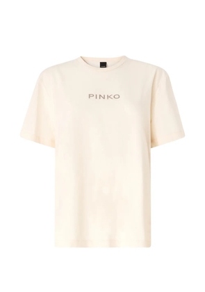 PINKO logo-print rhinestone-embellished T-shirt - Neutrals