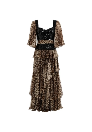Dolce & Gabbana sequin-embellished leopard-print maxi dress - Neutrals
