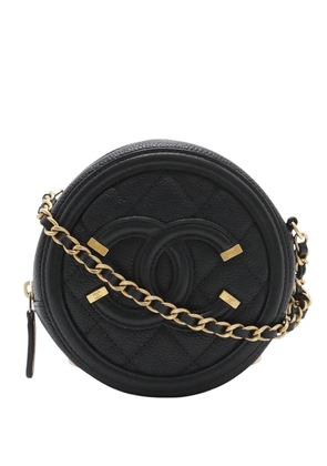 CHANEL Pre-Owned 2019 Caviar CC Filigree Round Clutch with Chain crossbody bag - Black