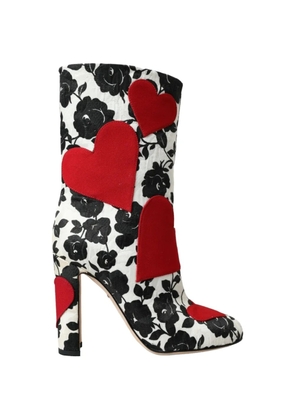 Dolce & Gabbana floral-print heart-appliqué ankle boots - White
