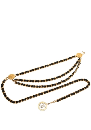 CHANEL Pre-Owned 1980-1990 CC Gold Plated Leather Woven Medallion Triple Chain belt
