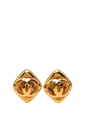 CHANEL Pre-Owned 1980-1990 CC Gold Plated Diamond Shape Clip On Earrings costume earrings