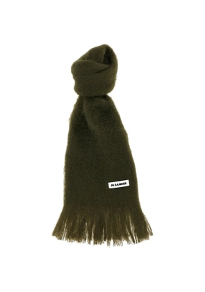 Jil Sander logo-patch fringed scarf - Green