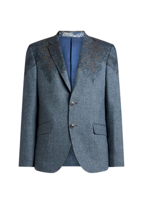 ETRO single-breasted wool-blend jacket with placed Paisley pochette print - Blue