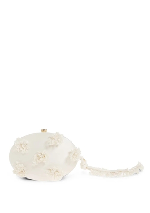 Self-Portrait floral-appliqué satin clutch bag - Neutrals