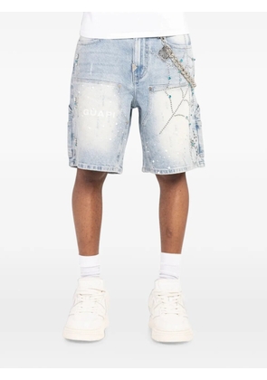 GUAPI spiderweb-embellished denim shorts - Blue