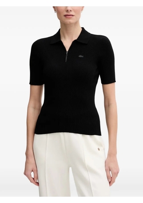 Lacoste ribbed-knit zip-up polo top - Black