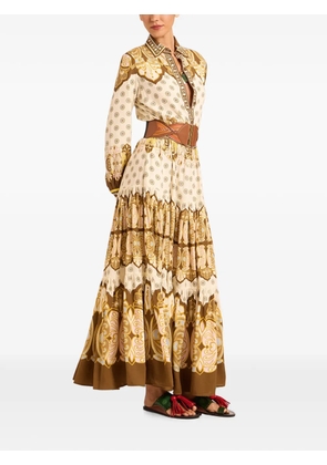 La DoubleJ Cocoon placée brown in viscose voile Bellini dress - Neutrals