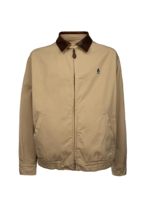 Prada logo-embroidered leather-collar jacket - Neutrals