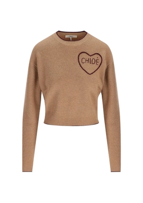 Chloé heart-embroidered ribbed-knit sweater - Neutrals