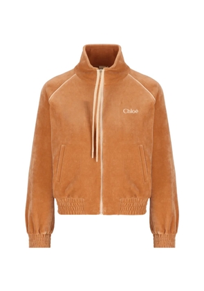 Chloé logo-embroidered velvet sweater - Orange