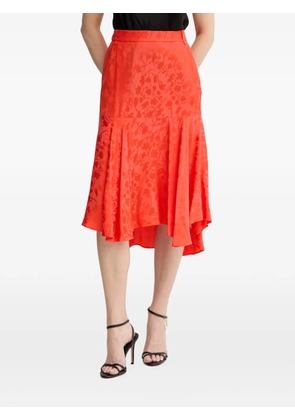 PINKO floral-jacquard asymmetric-hem midi skirt - Orange