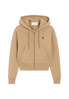 AMI Paris zipped cotton hoodie with Ami de Coeur - Neutrals
