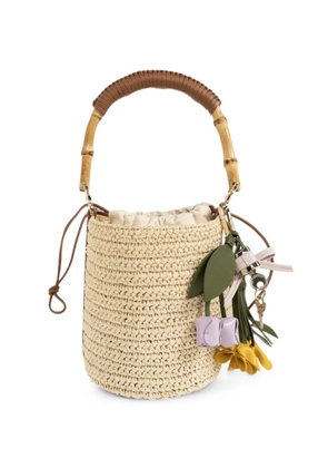 Self-Portrait bamboo-handle raffia bucket bag - Neutrals