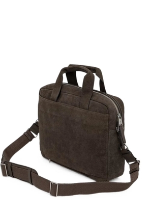 Marc O'Polo suede logo-patch briefcase - Brown