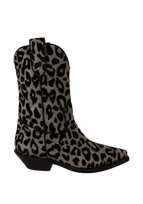 Dolce & Gabbana leopard-print glitter-embellished boots - Grey