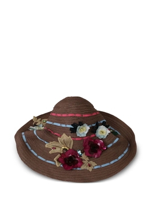 Dolce & Gabbana floral-embellished sun hat - Brown