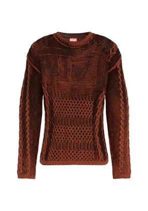 Diesel K-Mione treated cable-knit panelled sweater - Brown