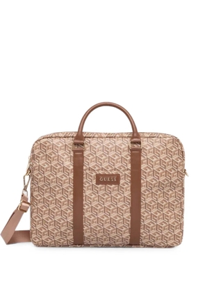 GUESS USA G-Cube logo-lettering laptop bag - Neutrals