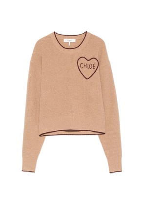 Chloé heart-embroidered ribbed-knit sweater - Neutrals