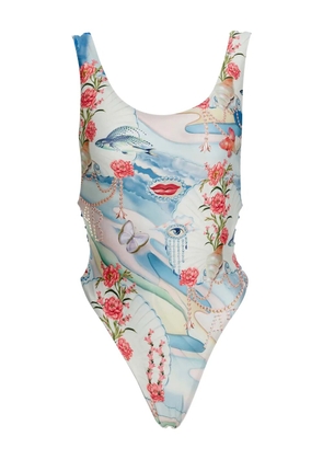 Agua Bendita lace-up floral swimsuit - White
