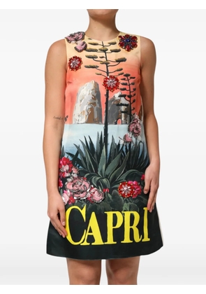 Dolce & Gabbana graphic-print crystal-embellished mini dress - Green