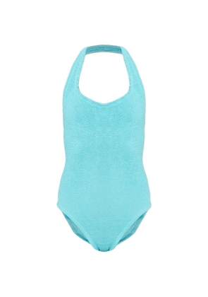 Hunza G Sandy crinkle-effect halterneck swimsuit - Blue