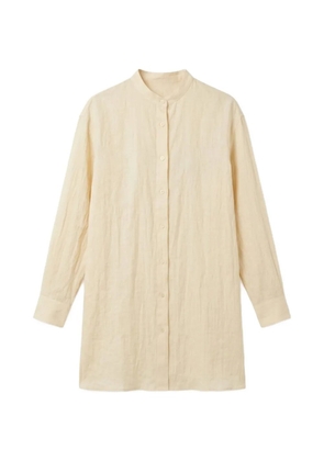 120% Lino crinkled-finish band-collar shirt - Neutrals