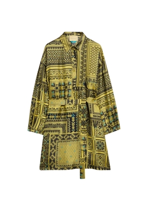 MOMONÌ Uma printed-silk blouson mini dress - Yellow