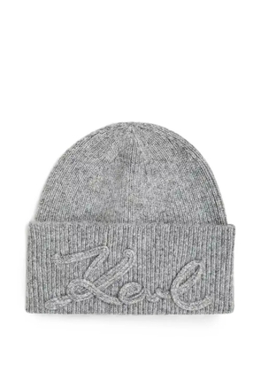 Karl Lagerfeld K/Signature logo-embroidered ribbed-knit beanie hat - Grey