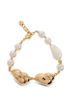 Self-Portrait glass-pearl shell-motif bracelet - Gold