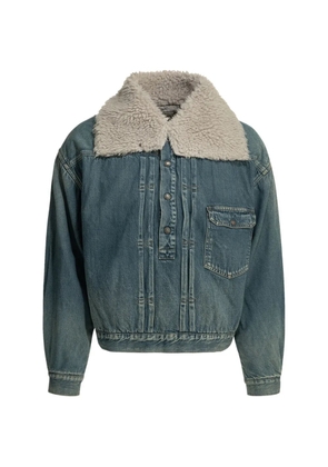 KAPITAL fleece-collar pleated denim jacket - Blue