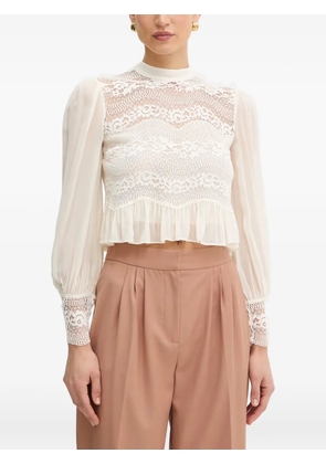 TWINSET lace-panelled ruffled top - Neutrals