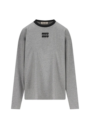 Miu Miu logo-patch long-sleeve sweater - Grey