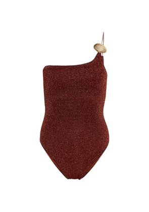 Oséree Lumière one-shoulder shell-detail swimsuit - Brown