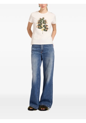 La DoubleJ parrotstem ecru in cotton jersey High T-shirt - White