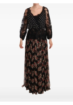 Dolce & Gabbana lace-panelled floral-print maxi dress - Black