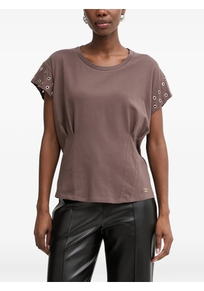 LIU JO eyelet-embellished pleated T-shirt - Brown