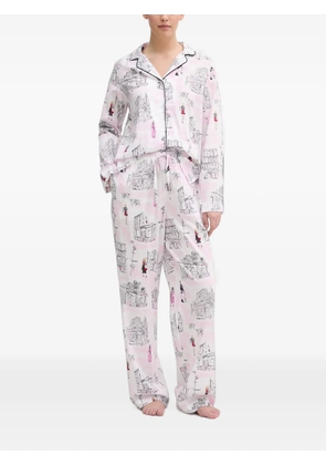 DKNY illustration-print piped-trim pajama set - White