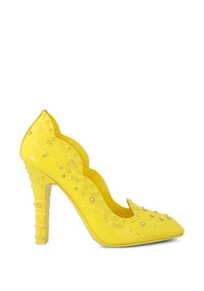 Dolce & Gabbana crystal-embellished floral-embossed pumps - Yellow