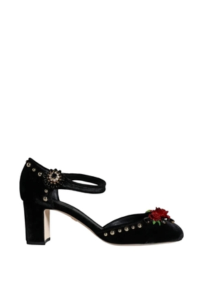 Dolce & Gabbana rose-appliqué studded pumps - Black
